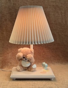 Vintage 80’s "Peek-a-Bear" Nursery Table Lamp Plush Musical Animal Pleated Shade
