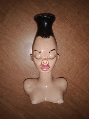 MCM Mid Century African Nubian Queen Woman Head Bud Vase 6'' Tall 1950's  Damaged