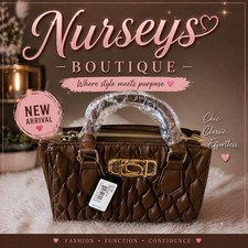 Quilted Brown Satchel Bag Gold Hardware Top Handle Crossbody Nwt