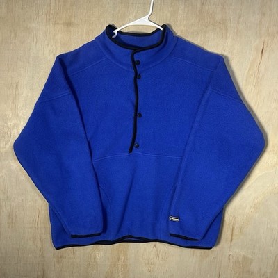 Vtg 90s Helly Hansen Blue Fleece Snap Front Pullover Sweater USA Boxy Men LARGE