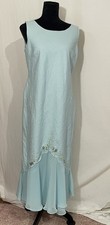 Vintage Plaza South Maxi Dress Womens 10 Baby Blue Floral Embroidered Linen