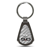 Ford Mustang 5.0 Silver Genuine Carbon Fiber Black Metal Teardrop Key Chain