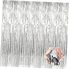 3 Pack Foil Fringe Curtain Backdrop, 3.28Ft x 8.2Ft Metallic Tinsel Foil Silver