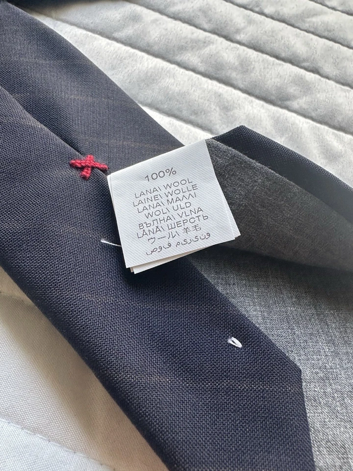 Brunello Cucinelli  Navy & Dark Brown Stripe Wool Neck Tie Modern Fit NWT - Image 3 of 4