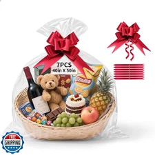 TUXIYA 7 PCS Large Cellophane Bags, 40x50inches Cellophane Wrap f