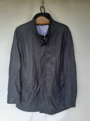 Walbusch Mens Leather Jacket XL Dark Blue Full Zip Snaps Coat Ultra Soft Nappa