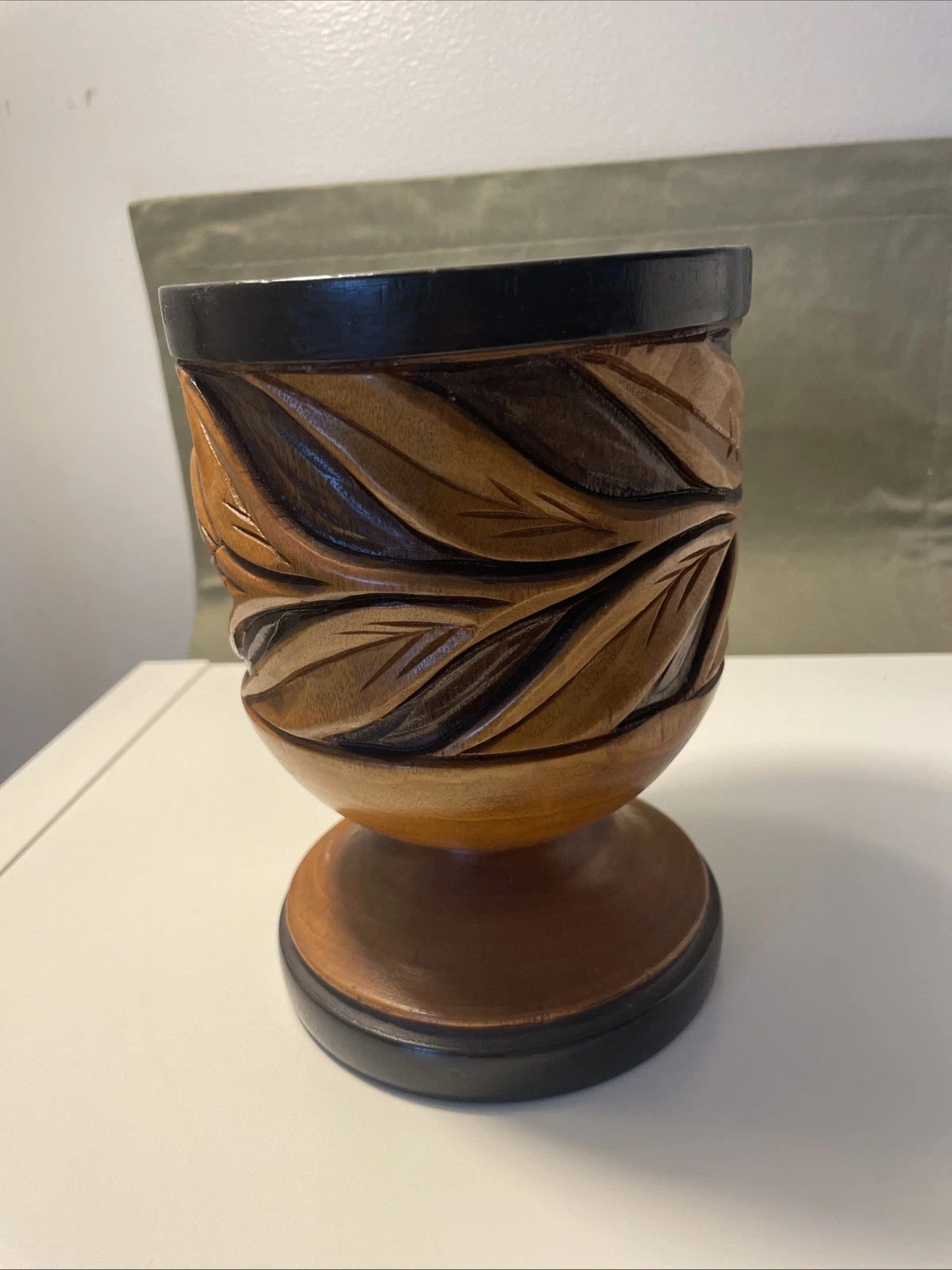 Hand Carved Solid Wood Garlic Mortar – Rustic Kitchen Tool – 7.5” Tall, 5” Wide