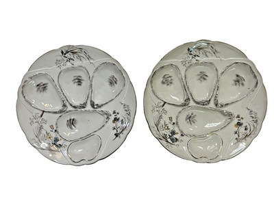 WEIMAR PORCELAIN OYSTER PLATES SET OF 2 ANTIQUE GERMANY