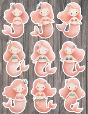 Pink Mermaid Die Cut Vinyl Stickers Set Scrapbooking Laptop Waterbottle
