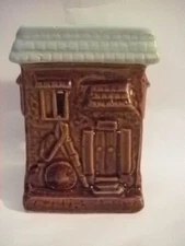 C Y CERAMIC COUNTRY HOUSE TEA LIGHT CANDLE HOLDER OPEN ROOF BROWN GREEN GLOSSY