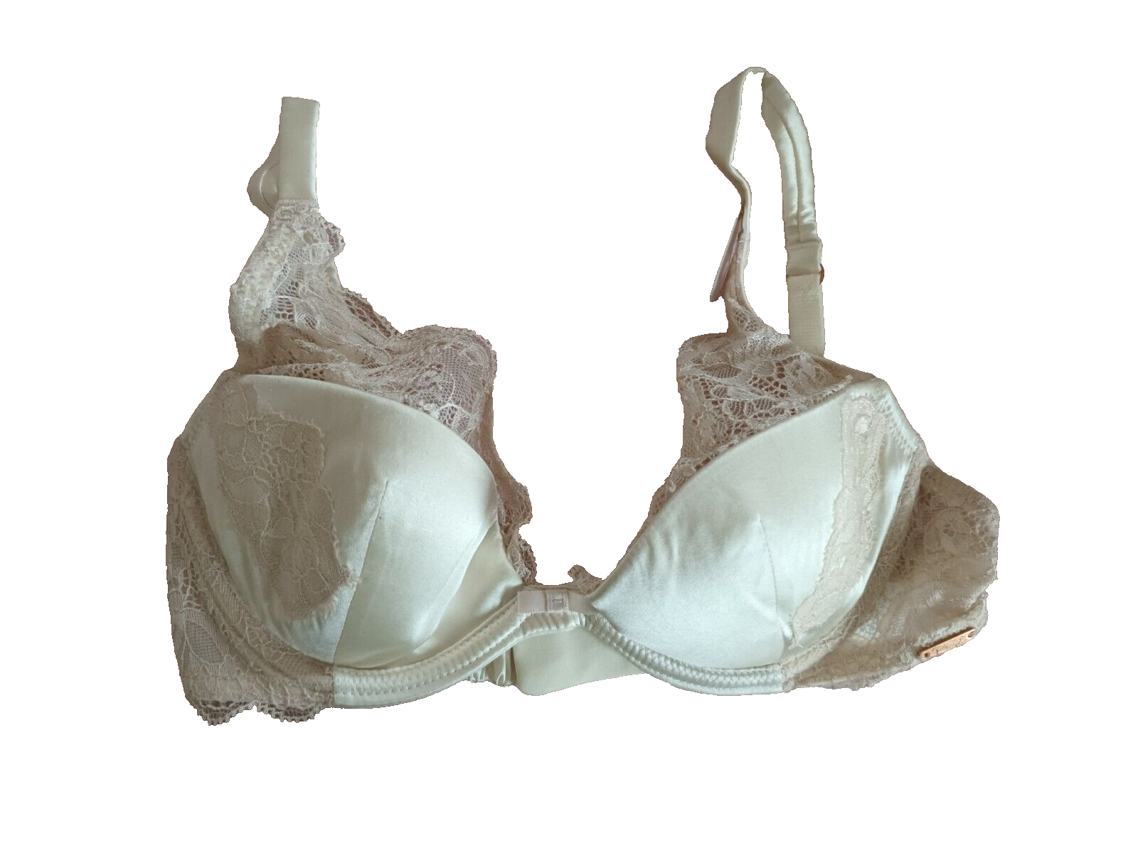 Rosie For Autograph M&S UK 30C Ivory Mix Silk Satin & Lace U/W Padded Plunge Bra