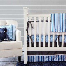 New Caden Lane Nursery Blue Luxe Damask Crib Fitted Sheet - Blue, Black, White