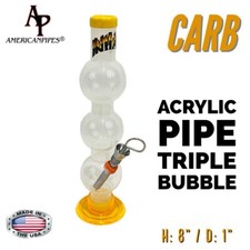 INHALE® 1X8" TRPL BUBBLE ACRYLIC HOOKAH WATER PIPE WITH CARB MADE IN THE USA