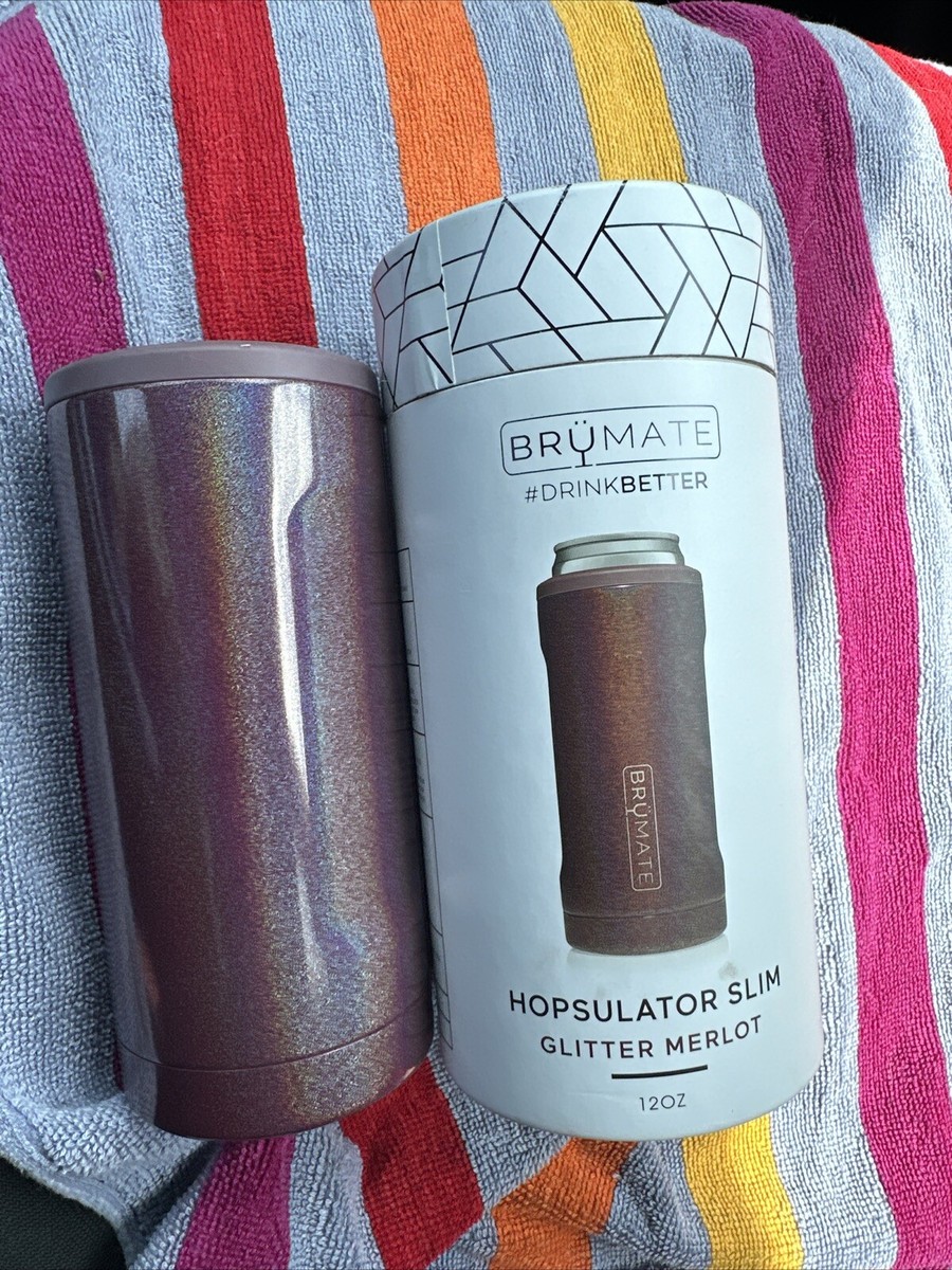 NIB Brumate Hopsulator Slim Can Cooler Holder, Glitter Merlot, for