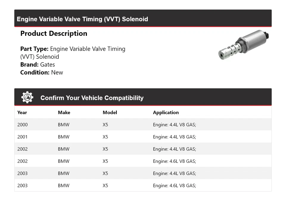 Puertas solenoide de distribución de válvula variable (VVT) para motor BMW X5 2000-2003 2001 2002 Foto 2 de 4