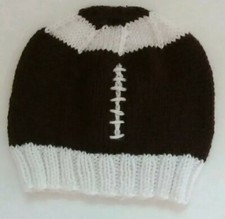 Baby boy girl football hat hand knit brown white NEW 7  height photo shoot