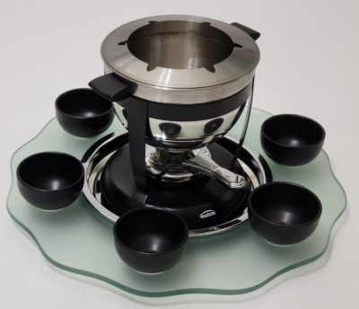 Trudeau Fondue Set 17 Piece 3-in-1 Lazy Susan Meat Cheese Choco Double Boiler
