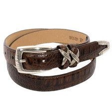 BRIGHTON Belt Dark Brown Crocodile Embossed Sz. L / 34 USA Made B1346
