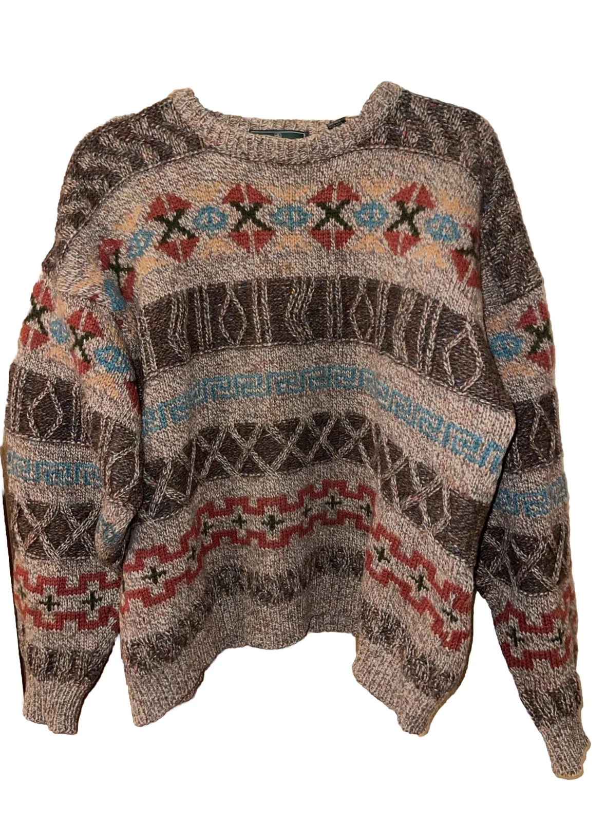Rosenthal & Truitt Thick Hand Loomed Cable Knit 100% Wool Aztec Sweater Vtg 46