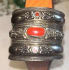 Vintage Asian Handmade Silver Tone Red Stone Wide Cuff Bracelet — photo 4