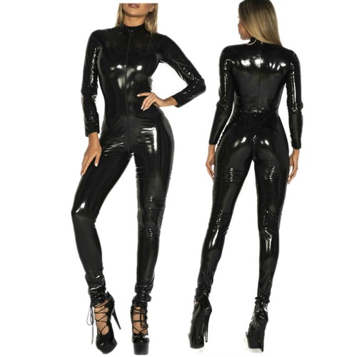 Women's Patent Leather Bodysuit Catsuit 