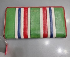 BALENCIAGA Paris Bazar striped zip around continental leather wallet authentic
