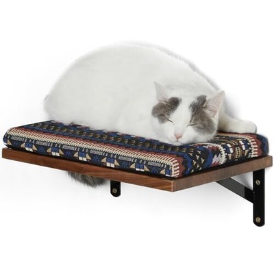 Floating Wall Shelf With Cat Faux Lamb Mat 0.79 Inch Thick Solid Rubber Wood Han