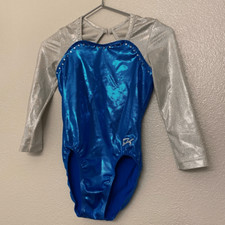 GK elite gymnastic competition leotard 3/4 sleeve teal blue silver rhinestone SA