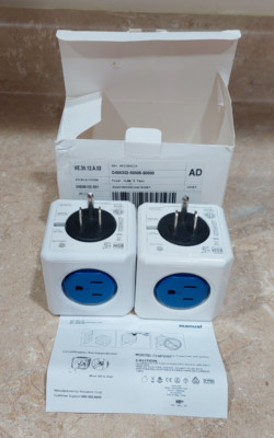 2 Allocacoc Original Powercube - 5 Outlet Dual - UBS Charger Adapter White Blue