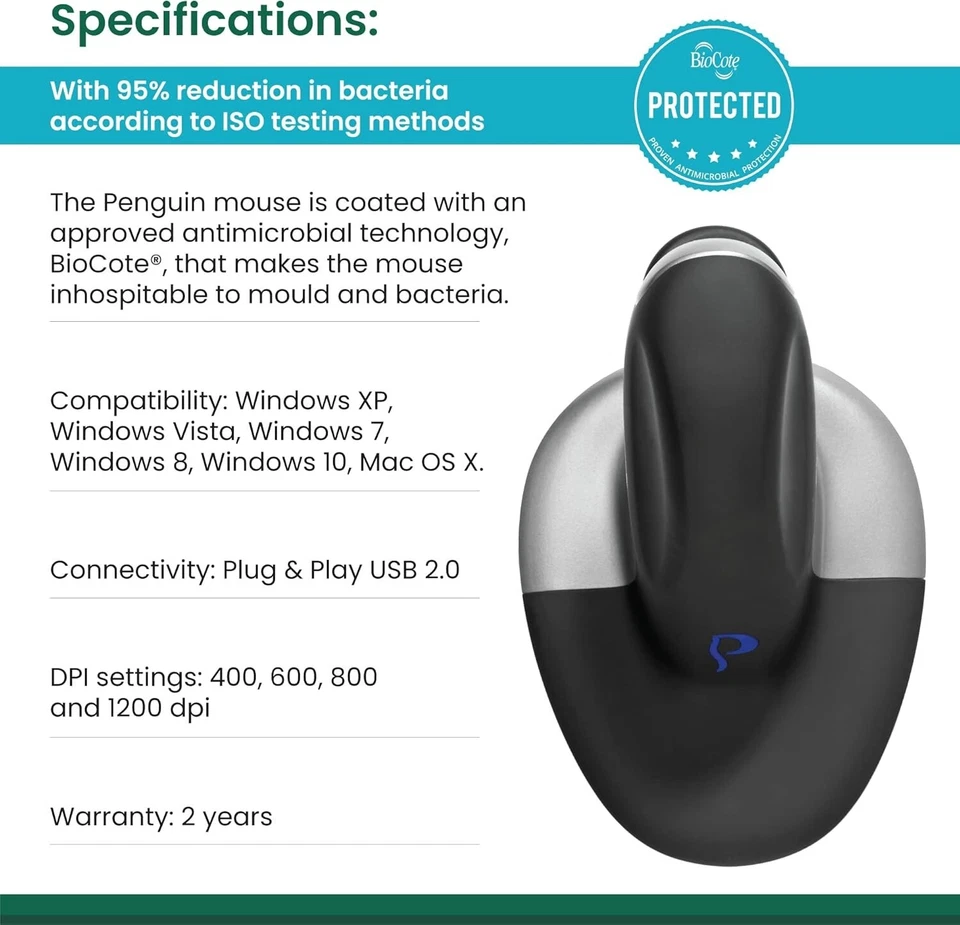 Penguin  Ambidextrous Vertical Mouse Wired Medium - 9820100 - Image 3 of 4