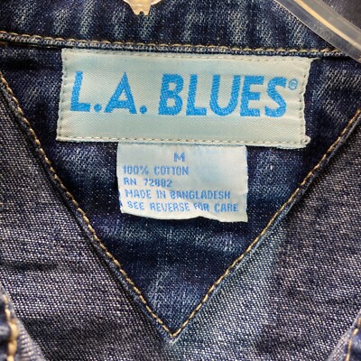 Vintage 90s LA Blues Denim Jean jacket Womens Size M Button Blue