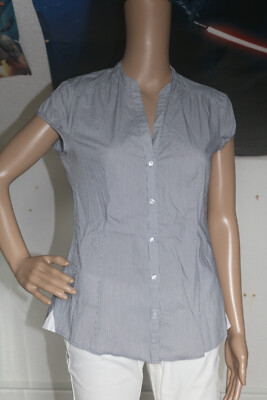 Esprit Gr 38 Damen Bluse Hemd Kurzarm Nadelstreifen V-ausschnitt