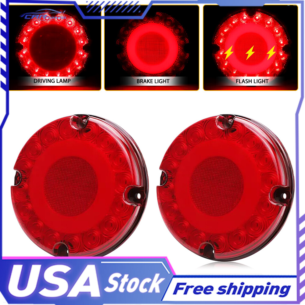 2PCS 7inch Round Red Truck LED Trailer Bus Brake Stop Turn Signal Tail Light DRL