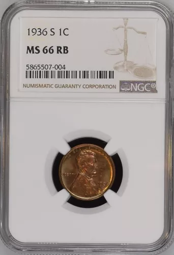 1936-S 1C RB Lincoln Wheat One Cent NGC MS66RB  5865507-004