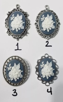 1 Silver Cameo necklace- blue with a white fairy or pixie on a flowers w/ chain