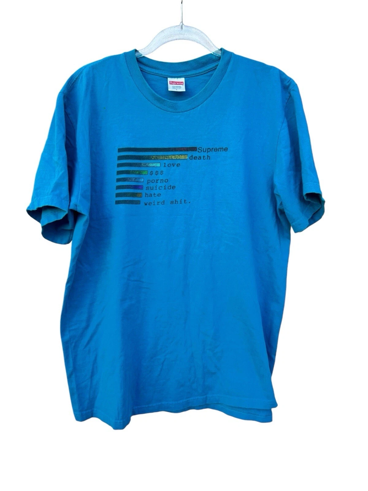 T shirt homme Supreme Chart grand cyan manches courtes RARE