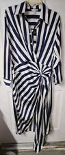 Fashion Nova Unattached 2 You Midi White Dress Navy Combo Size 1X NWT DR 2597