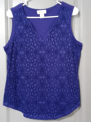 Liz Claiborne Women s Laced Lined Stretchable V-Neck Sleeveless M Blouse Purple