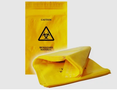 QUALICARE Self Seal Vomit Sick Clinical Waste Sack 30x20cm Yellow Biohazard Disposable Bag