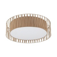 Deckenleuchte 6-Flammig Sandfarben E27 D:72 Cm Metall Stoff Deckenlampe Flur