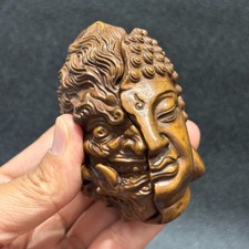 8.5cm Exquisitely Chinese Boxwood Handcarved Buddha and Demon Statue Ornament