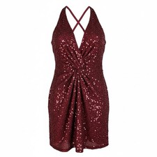 Women’s ASTR The Label Sequin Twist Front Minidress Wine Size XS