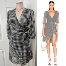 Ganni Checkered Mesh Stretch Wrap Mini Dress Sz 38