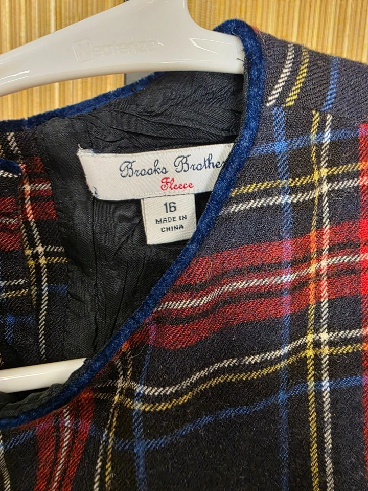 Vestido Brooks Brothers Tartán Cuadros y Terciopelo Vellón Niñas Sin Mangas a Cuadros Talla Foto 3 de 4