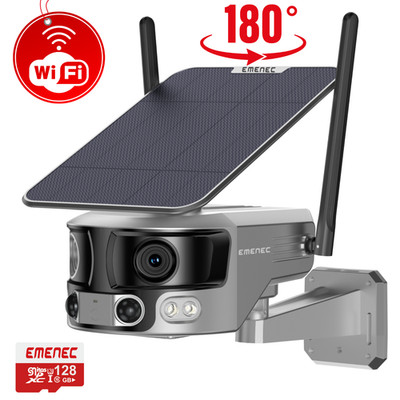 Solar Security Camera Outdoor WiFi Dual Lens 180° 4K IP65   EMENEC ESK-180