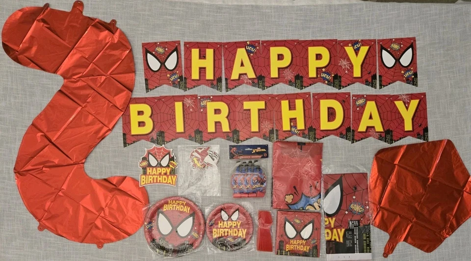 117pc Spiderman Party Supplies Birthday Decor 3.2x5 Ft Banner Age2 FREE Item - Image 2 of 4