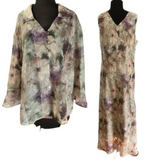 Vtg Pastel Watercolor Semi Sheer Jacket Fairy Coord Lace Trim Boho Maxi Dress 18