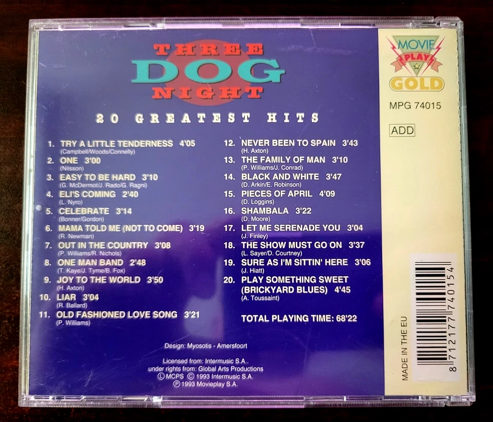 Three Dog Night - 20 Greatest Hits - Pop-Rock Soft-Rock Europe Made Excellent CD Foto 4 de 4
