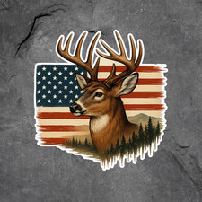 Deer Sticker Vinyl Decal Patriotic American Flag Buck Hunting Country