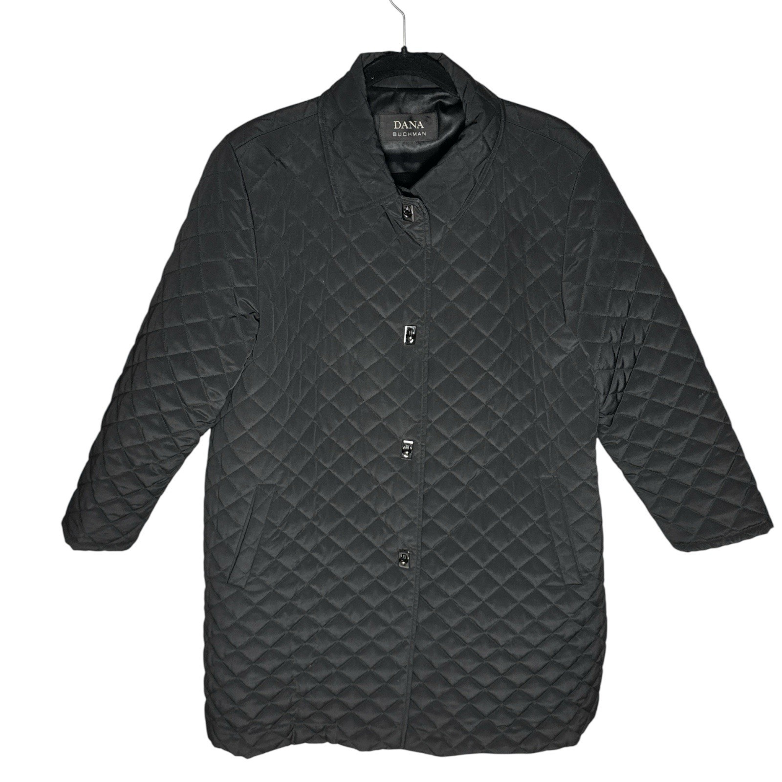 Dana Buchman Women’s Black Quilted Button Front Coat Jacket Size L